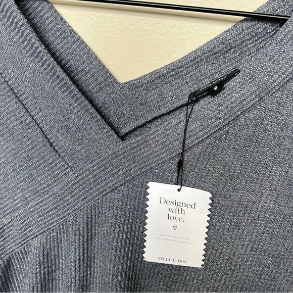 Stella & Dot Asymmetrical Ribbed Double V Sweater NWT Chambray Blue Grey Small - Picture 5 of 12